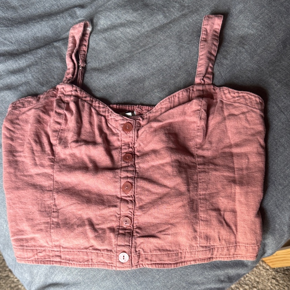 Abercrombie & Fitch Mauve Linen Buttoned Crop Top